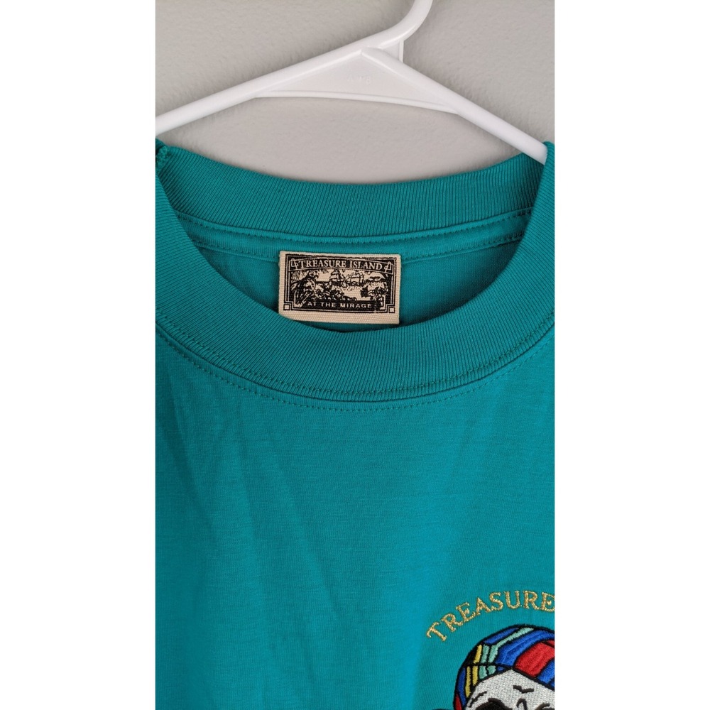 Vintage Treasure Island at The Mirage T-Shirtโ Teal Embroidered Pirate Design XL - Picture 3 of 16